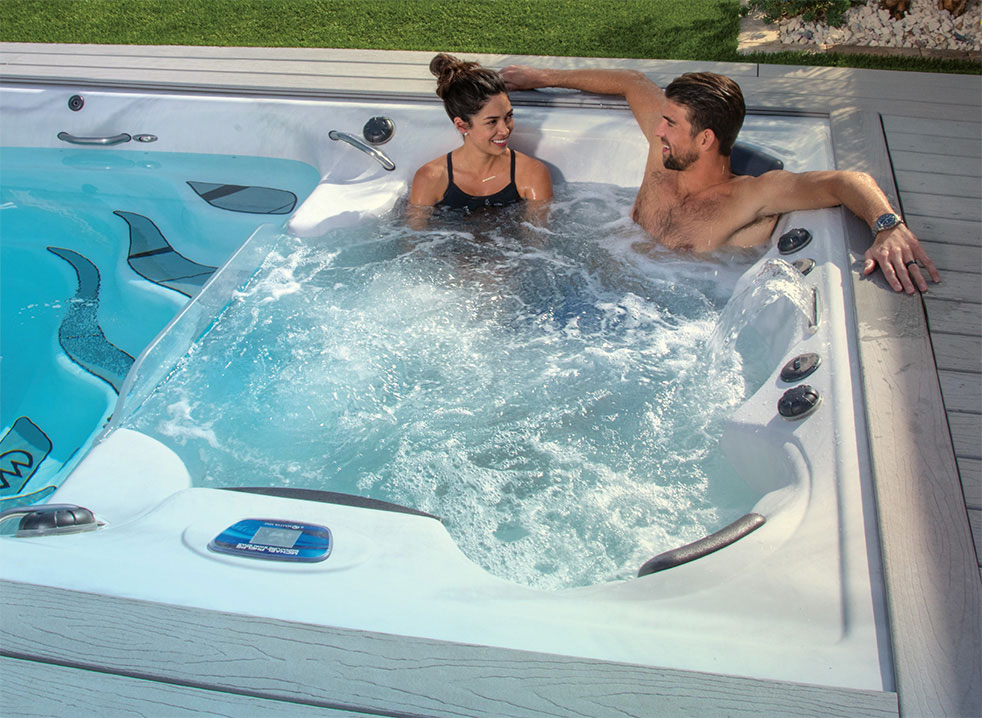 Michael and Nicole relaxing in a Phelps Swim Spa